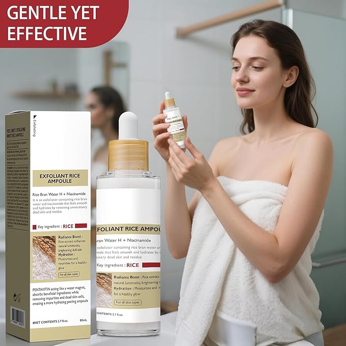 2PCS Rice Exfoliating Ampoule Set, 2025 Upgrade Black & White Rice Exfoliant, Peel & Shot Glow Rice Ampoule Duo for Glowing Skin | Gentle Peel + Pore Minimizing & Deep Hydration for All Skin Types