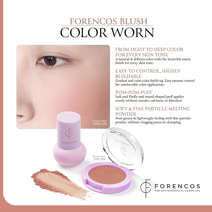 FORENCOS Matte Blush Set (Puff Included), Long Lasting Korean Blush Power, Zero Sebum Shine, Flawless Finish, Easy Blending, Lightweight & No Cakey Residue (PURE LENA)