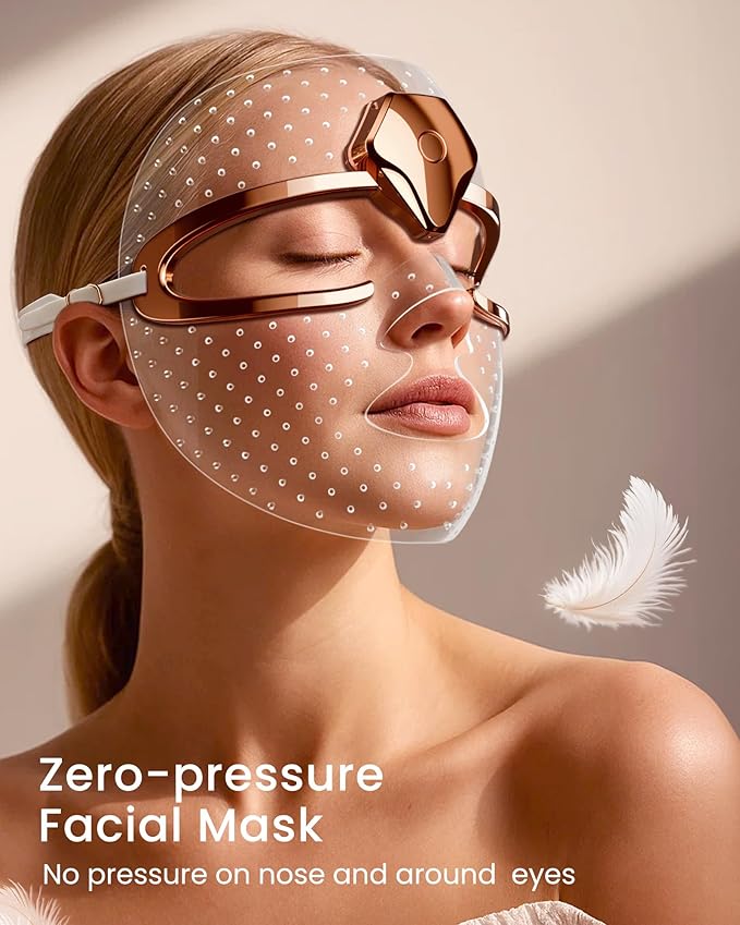 NEWKEY Ultra-lightweight Cordless Red light Therapy Mask for Face, Silicone LED Face Mask Light Therapy, Red Light for Wrinkles Blue Light for Acne, NEW PDT Technology,Timing 10-minute Treatment