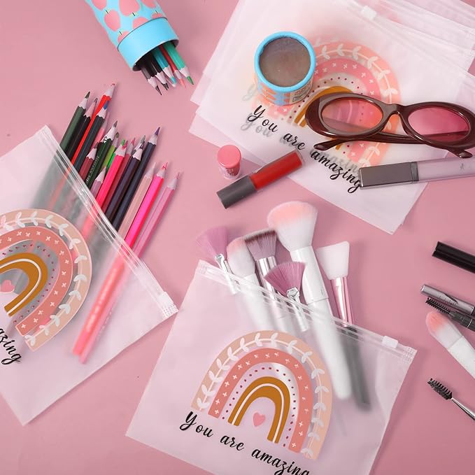 100 Pcs Inspirational Gifts for Girls Women Travel Cheer Makeup Bag Bulk Loved Quotes Cosmetic Bags with Zipper Thank You Encouragement Birthday Gift Bag for Nurse Teacher Friend (You Are Amazing)