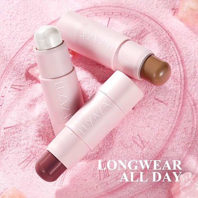 3PCS Cream Blush Contour Highlighter Bronzer Stick Makeup Set for Girls and Women #HCB6 Dark