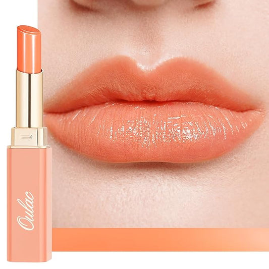 Oulac Shine Orange Lipstick for Women, 2 in 1 Glossy Coral Orange Tinted Lip Balm, Hydrating Lipstick for Dry Lips, Moisture Shine Juicy Finish Vegan 2.2g/0.07oz (21)