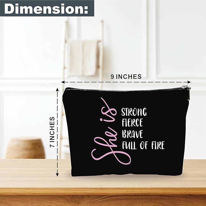 Minimalism Makeup Bag - She Is Strong, Fierce, Brave, Full Of Fire - Energy Quotes Cosmetic Bag, Toiletry Bag Gift For Girls, Teen, Personal Care & Accessories(Dark) - A08