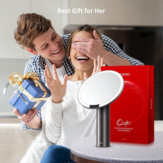 AMIRO 9" Lighted Makeup Mirror with Smart Sensor & Touch-Control, 3 Colors & 6 Brightness, Rechargeable & Cordless, Memory Function, Free Rotation-Black