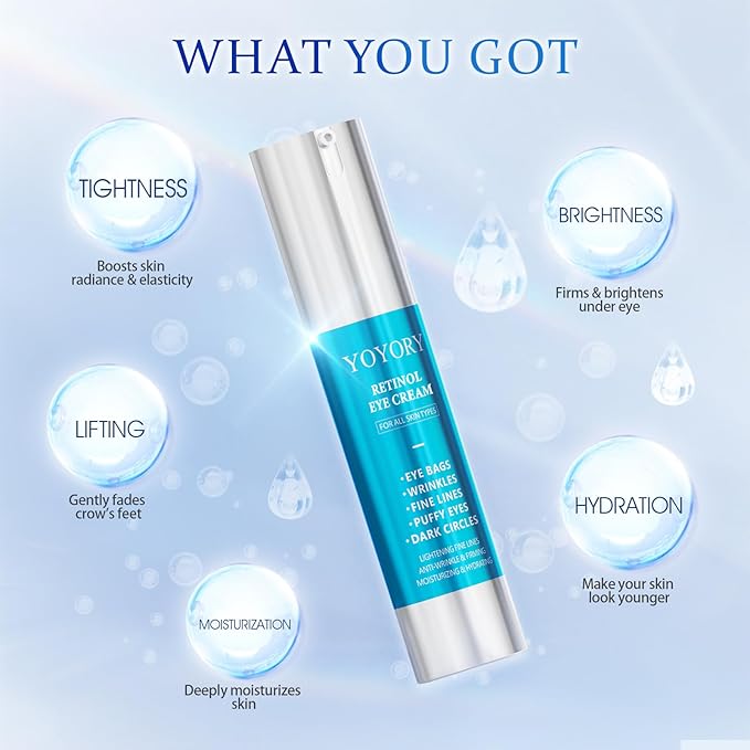 Retinol Eye Cream for Eye Bags - Anti-Aging Under Eye Treatment for Dark Circles, Fine Lines,Wrinkles, Puffiness - Hydrating & Moisturizing Skin CareGift for Women and Men, 0.67 fl oz
