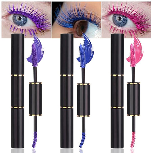3 Colors Double-Ended Colored Mascara Set for Eyelashes, Purple Blue Pink Colorful Mascara Waterproof Charming Long Lasting Voluminous Eye Makeup Mother's Day Gifts for Women