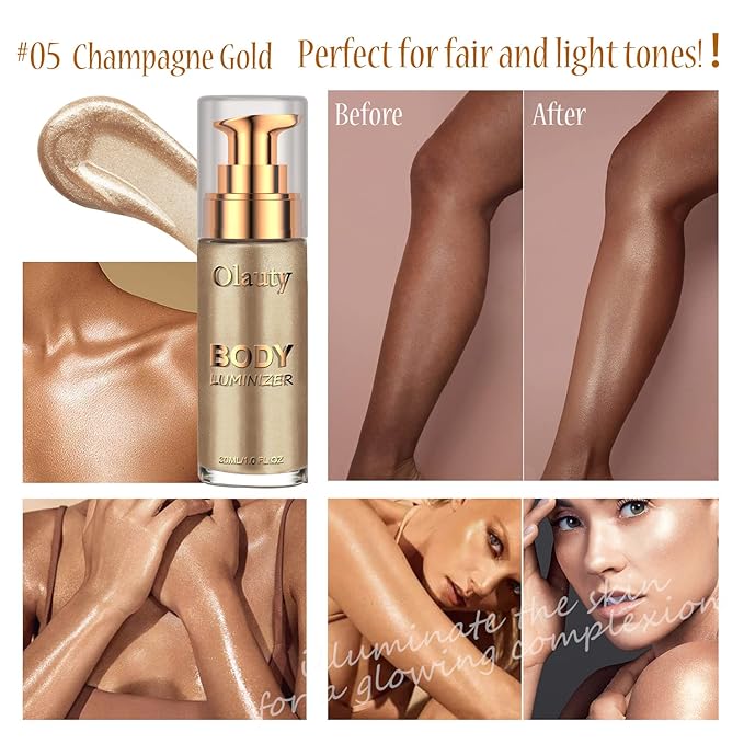 Firstfly Liquid Luminizer, Waterproof Moisturizing Light Shimmer Glow Illuminator for Face & Body, All In One Makeup Liquid Illuminator, Summer Body Luminizer, Face Highlighter