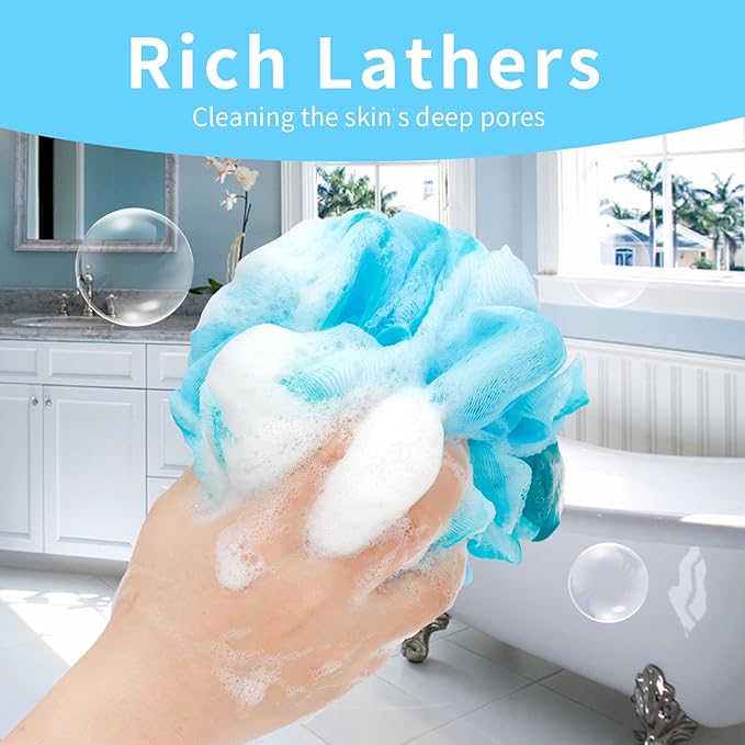 Bath Loofah Shower Sponge Body Back Scrubber Soft Mesh Shower Puffs Exfoliating Loofa for Women & Men Bath Accessories Cleaning Tool (4Pack 60G Loofah Sponge, Forest Fairy)