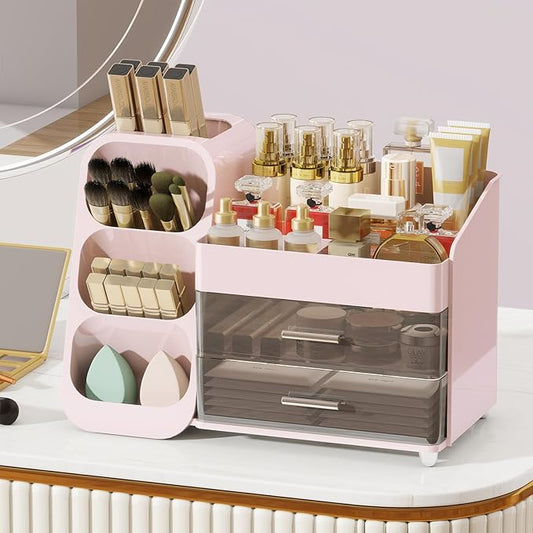 Makeup Organizer with Drawers for Vanity, Make Up Storage Kit, Spacious Cosmetic Display Case, Perfect Storage Solution for Beauty Essentials (Pink)