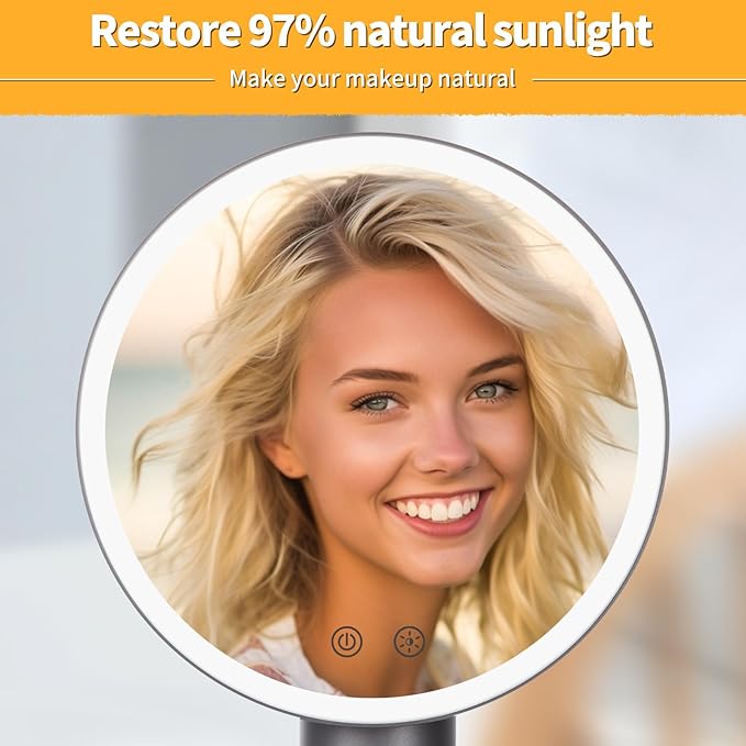 8.9" Vanity Mirror with Lights,Makeup Mirror with 3 LED Colors,5X Magnifying Mirror,Rechargeable & Brightness Adjustable,Touch Screen,Portable LED Mirror Gifts for Girls