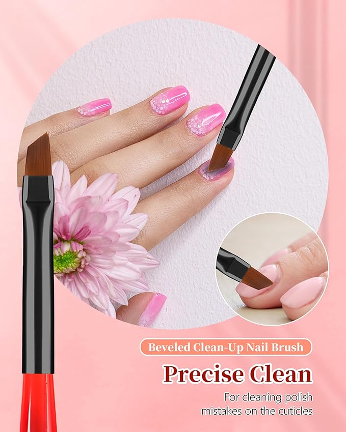 3PCS Nail Art Clean Up Brushes, Round/Angled/flat Acetone Resistant Gel Nail Polish Remover Brush, Nail Brushes for Tidying Up Polish Mishaps on Cuticles, and Nail Art Designs（Black Red）