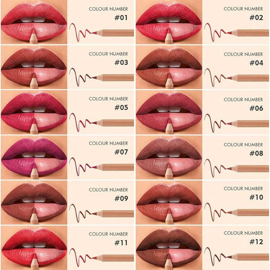 12 Pcs Pink Nude Brown Lip Liner Makeup Set - Waterproof & Smudge-Proof Matte Pencil Lip Liner Pack, Long-Lasting & Durable, Smooth & Easy Glide, Non-Smudge, Contouring, Filling & Layering (Set A)