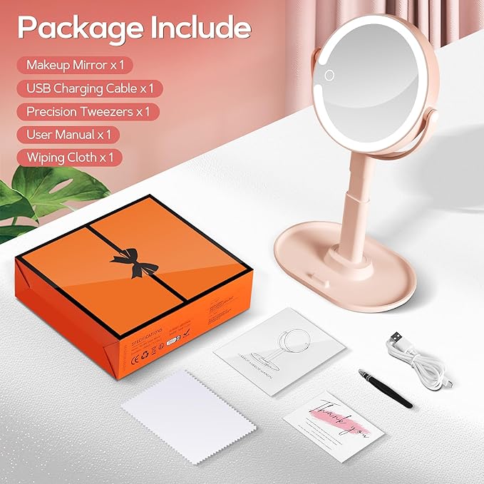 B Beauty Planet Makeup Mirror with Lights, Lighted Magnifying Mirror 20X with 3 Lighting and Adjustable Brightness, 2-Sided Height Adjustable Vanity Mirror for Bathroom, Gifts for Women Pink