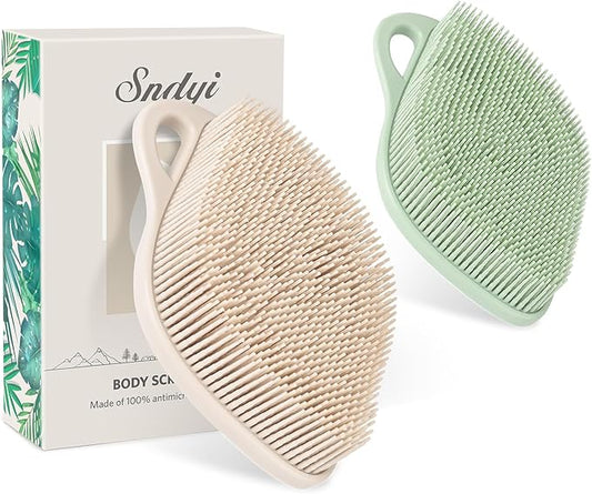 Sndyi Silicone Body Scrubber, Gentle Exfoliating Body Scrubber for Sensitive Skin, Leaf Shaped Shower Scrubber with Lathering Bristles, 2pcs