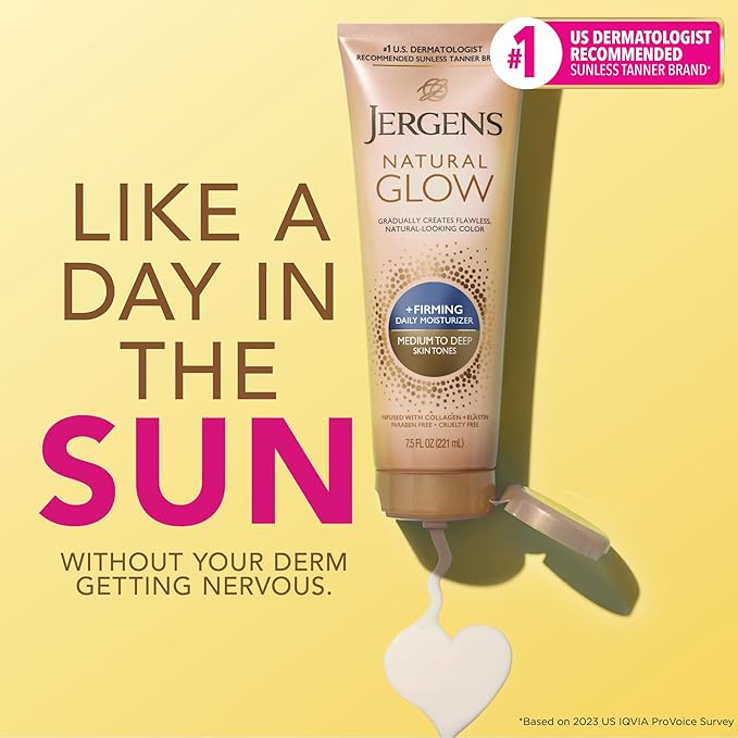 Jergens Natural Glow +Firming Self Tanner Body Lotion, Medium to Deep Skin Tone, Sunless Tanning Moisturizer with Collagen and Elastin, Helps to Visibly Reduce Cellulite, 7.5 Oz, Pack of 2