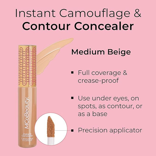 MCoBeauty Instant Concealer Camouflage & Contour, Medium Beige, Perfecting Contour with Flawless Coverage, Vegan, Cruelty Free Cosmetics