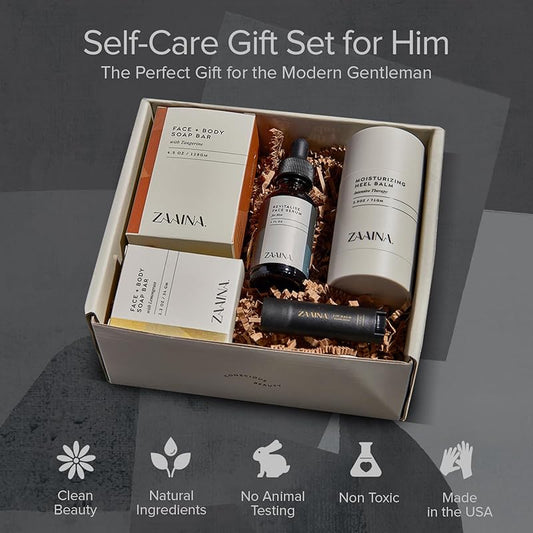 Men's Birthday Care Package with Birthday Card - Luxury Skincare Gift Set for Men - Men's Body Self Care Kit, Spa Basket Relaxing Birthday Gift, Men's Skin Care Routine Kit - by ZAAINA