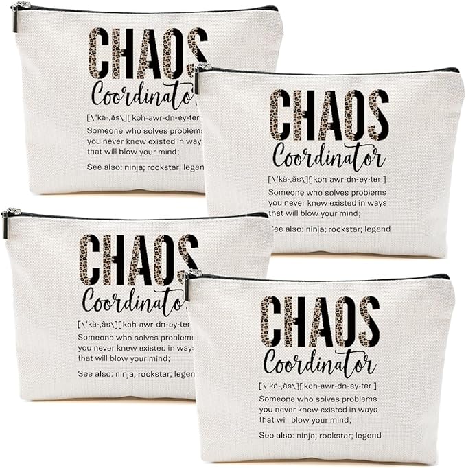 4pcs Chaos Coordinator Gifts for Women Makeup Bag, Chaos Coordinator Cosmetic Bag Appreciation Gifts for Women Moms Manager Boss Colleagues, Travel Zipper Pouch Christmas Thanksgiving Birthday Gift