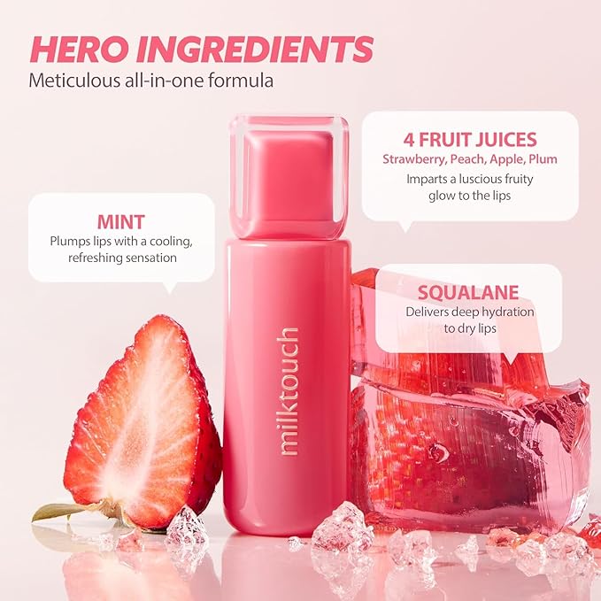 MILKTOUCH Jelly Fit Glow Lip Tint - Hydrating Lip Gloss with Long-Lasting Moisture, Color Stain, Lightweight Formula, Radiant Shine, Perfect for Daily Use, Korean Lip (02 Peach on Top, 4ml)