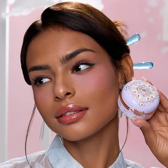 Flower Knows Butterfly Cloud Collar Rouge Box Highlighting & Blush Duo Powder,Blue+Pink Matte Finish Blush & Highlighter Palette,Buildable & Blendable Makeup Blush for cheeks(04 Fluttering Romance)