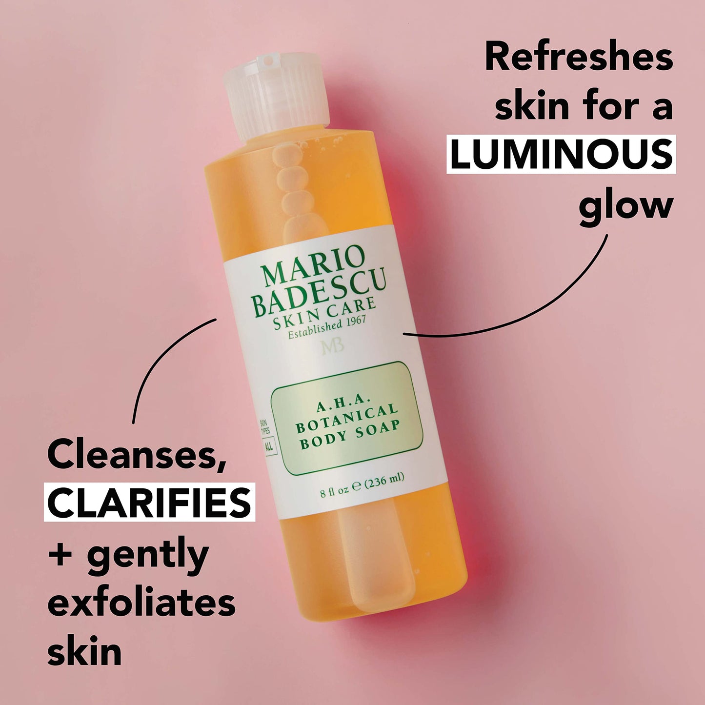 Mario Badescu AHA Botanical Body Wash Moisturizing, Clarifying and Gentle Exfoliating Wash for Brighter, Softer and Smoother Skin, Body Soap Infused with Glycolic Acid & Fruit Enzymes, 8 Fl Oz