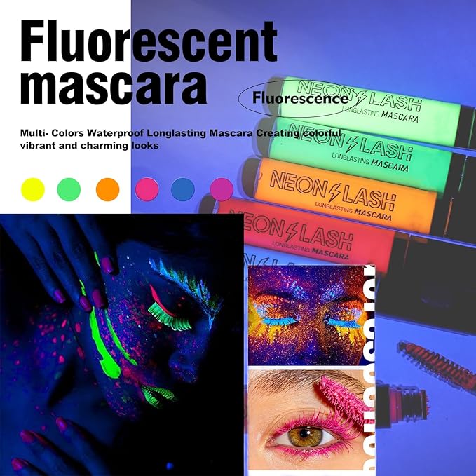 6 Colors Matte Liquid Mascara Set Colorful UV Neon Mascara Pencil Pigmented Waterproof Smudgeproof Long Lasting Eye Liner Xmas Christmas Festival Makeup Gift Kit for Women