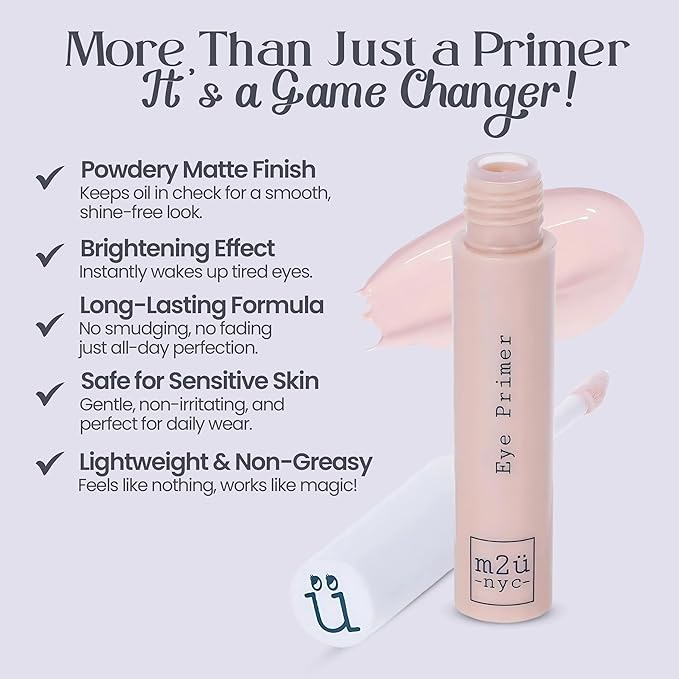 M2U NYC Hydrating Eye Primer – Preps Eyelids for Intense Eyeshadow Colors, Long-Lasting, Crease-Free Wear, Smudge-Proof, Lightweight Eye Shadow Primer - Non-Greasy Gripping Formula for Wrinkle-Filling