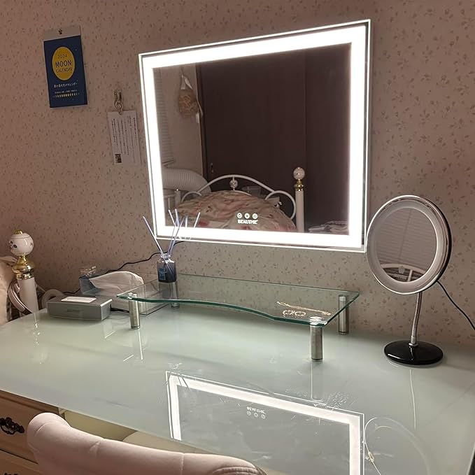 BEAUTME Vanity Mirror with Lights,Hollywood Mirror,Mirror with Lights,Tabletop Makeup Mirror with Lights,Tabletop/Wall Mounted,Horizontal/Vertical,23.6x20 Inch,Silver