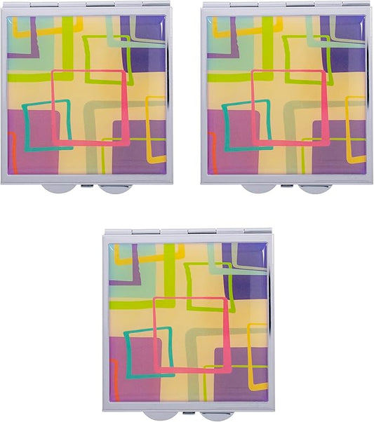 Stephanie Imports Set of 3 Double Sided Magnifying Compact Slim Mirrors with Printed Insert (Square - Pucci Print)