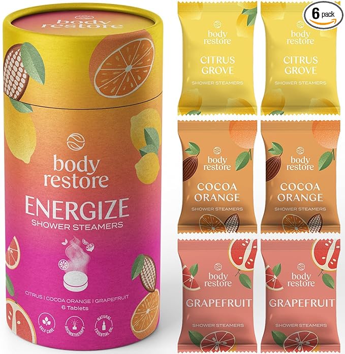 Body Restore Shower Steamers Aromatherapy 6 Pack - Christmas Stocking Stuffers for Men, Birthday Gifts for Women, White Elephant, Relaxation, Self Care - Citrus
