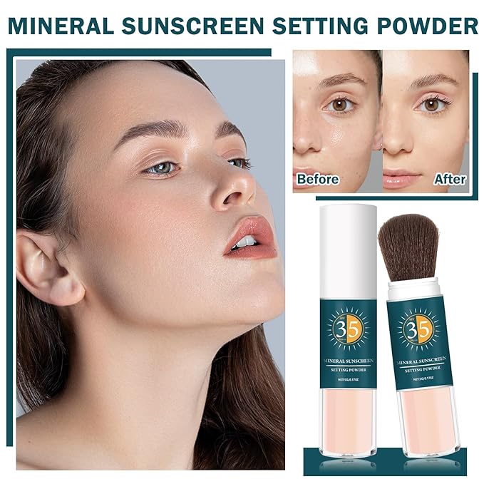 Mineral Sunscreen Powder SPF Powder for Face Oil Control Long Lasting Sunscreen Powder for Face Natural Light Breathable Translucent Powder Setting Powder Makeup - 04 Pink