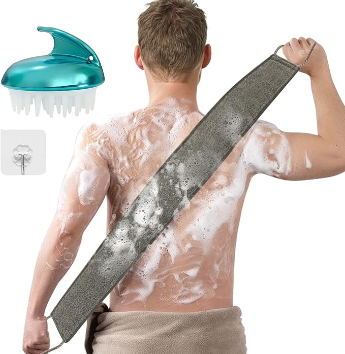 Loofah Back Scrubber, 35.4 Inch Exfoliating Back Scrubber for Bath Shower Scrubber for Men and Women, Luffa Scrubber to Deep Clean Your Skin, with Hair Shampoo Brush and Wall Hook