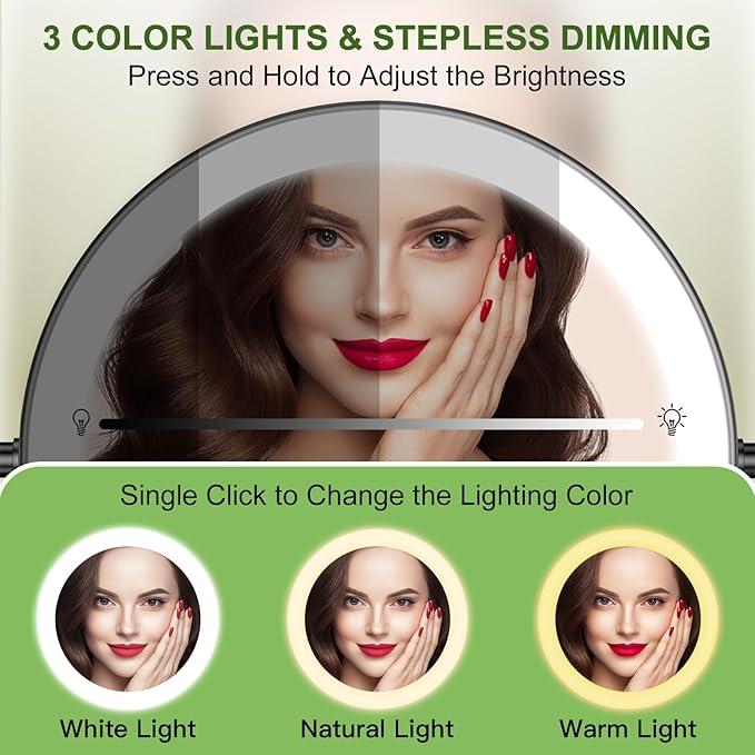 Anfauny 9 Inch Wall Mounted Lighted Makeup Mirror, Double Sided 1X/10X Magnifying LED Vanity with 3 Color Lights and Stepless Dimming, 360°Swivel Extendable Cosmetic for Bathroom- Black