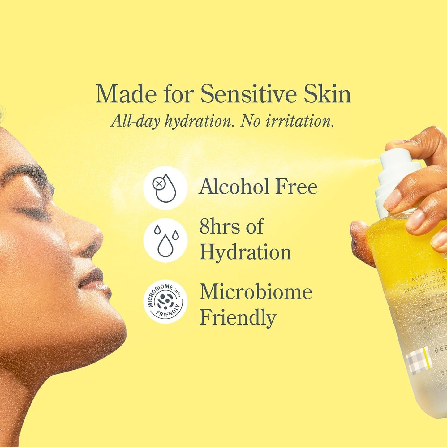 Beekman 1802 Milk Shake Mini Hydrating Face Mist - Hyaluronic Acid & Squalane Facial Mist Minimizes Pores & Gently Moisturizes, Goat Milk Skin Toner Spray, Lightweight, Fragrance Free, Travel Size