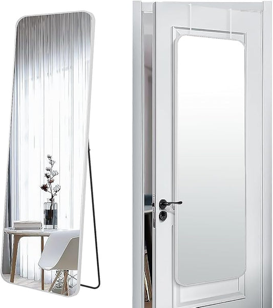 57x20 Door Hanging Full Length Mirror, Floor Stand (Height 5.7ft just Body in1.3ft) Wall Mounted Metal Frame Rectangle Dressing Mirrors for Bedroom Room 57 inch Silver