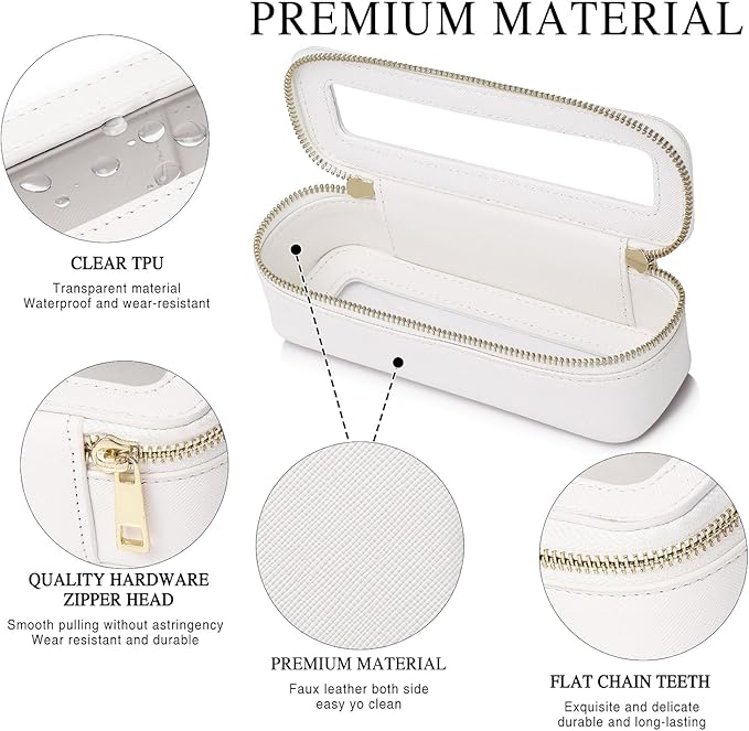 Makeup Brush Case Clear Travel Cosmetic & Toiletry Bag Slim Makeup Bag with Zipper Small Purse Organizer Car Essential Bag for Women (White, SLIM-3)