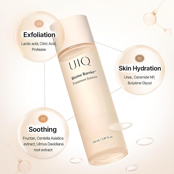 UIQ Biome Barrier Treatment Essence Nourishing, Hydrating, Moisturizing Toner l Korean Skincare for All Skin Types | Daily Gentle Dead Skin Cell Care I Glow Skin Radiance 5.07 fl.oz /150ml