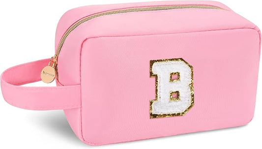 Aveniee Bridesmaid Proposal Gifts,Bridal Shower & Wedding Day Gifts,Maid of Honor Bachelorette Party Presents,Bride-to-Be Gift Ideas,Initial Makeup Bags for Women Travel Pouch-Pink B