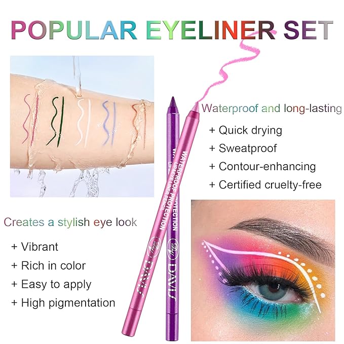7 Colorful Eyeliner Pen Set, Eye Shadow Pencil, Pearl Eyeliner Kit Metallic Glitter Eye liner Pencil for Women Eye&Lip Liner Professional Eye Makeup Set Colorful Eye Color (7PCS C)