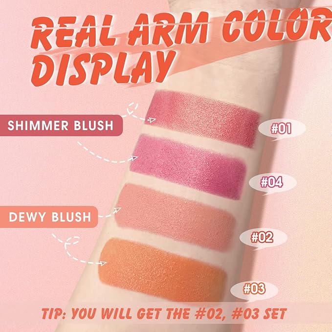 2 Pcs Cream Blush Stick Makeup Kit, Natural Shimmer & Matte Wand for Cheeks, Lightweight Blendable Silky Cream Makeup - #02 Soft Pink #03 Coral Orange