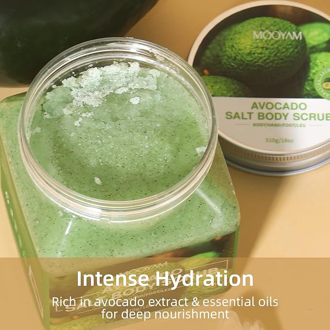 Avocado Salt Body Scrub for Women Men,Hydrating & Exfoliating Scrub for Deep Clean，Body Scrub Smooth for All Skin Types 18oz