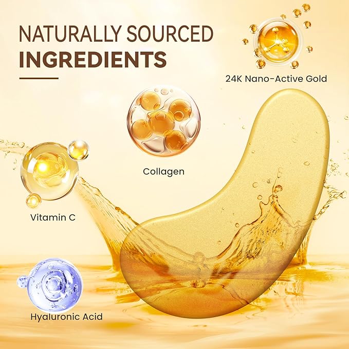 30P Under Eye Patches for Dark Circles and Puffy Eyes | Infused Gel Under 24K Gold Eye Masks for Skin Care of Puffiness & Eye Bags Treatment for Women Ideal for Beauty Care (30 Pairs, 24K Gold)