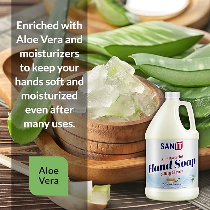 Sanit Silky Clean Antibacterial Liquid Gel Hand Soap Refill - Advanced Formula with Coconut Oil and Aloe Vera - All-Natural Moisturizing Hand Wash - Made in USA, Vanilla, 1 Gallon