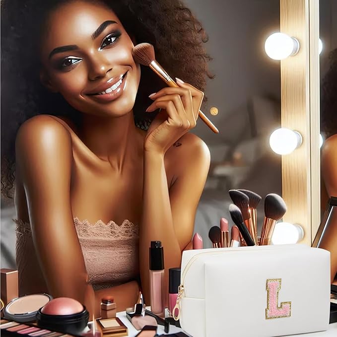 Birthday Gifts for Women Her,Travel Cute Makeup Bag,Large Capacity Cosmetic Bags for Women Makeup Pouch PU Leather Waterproof Cosmetic Bag (L, White)