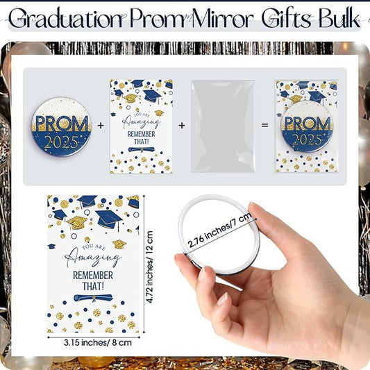 36 Sets Prom 2025 Graduation Party Favor Prom Compact Mirror for Her Him Inspirational 2025 Graduation Cards for Senior Night College Party Gifts(Blue Gold)