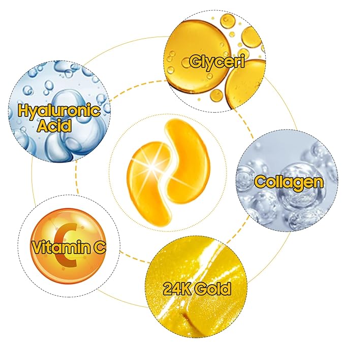 Adofect Collagen Powder Eye Mask 29 Pairs Gold Under Eye Gel Pads, Hyaluronic Acid Under Eye Mask Gel Patches for Puffy Eye Reducing Dark Circles, Eye Bags, Wrinkle, Refresh Your Eyes, Gold