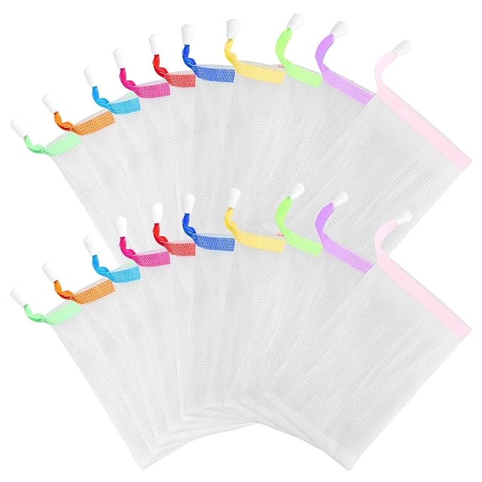 20 Pcs Soap Bag Colorful Exfoliating Soap Bag With Drawstring Thickened Ribbon Foaming Net Bags Body Cleansing Soaps Bags Suitable For Face Washing And Shower
