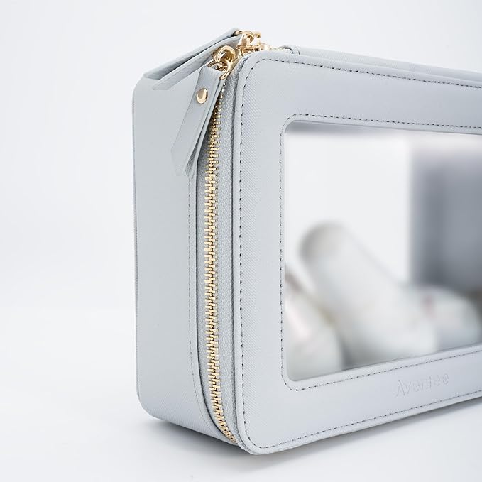 Aveniee Clear Makeup Bag Organizer, Portable Travel Toiletry Cosmetic Bag Case for Women, Heavy Duty Vegan Leather Make Up Pouch Car Bag for Essentials(Middle+Large) - Slate blue