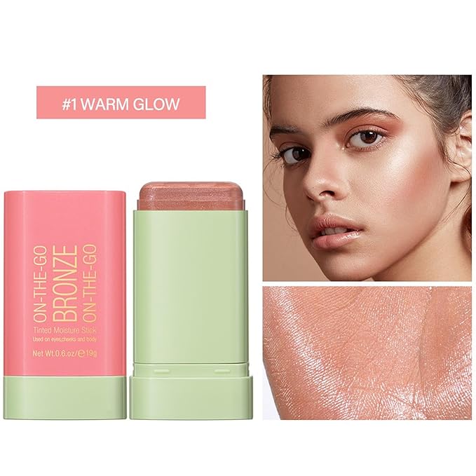 Mysense Cream Bronzer Stick, Shimmer Face Highlighter Stick, Buildable Highlight Contour Stick Makeup, Silky Smooth Formula for A Natural Radiant Look, 01 Warm Glow