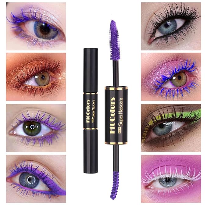 3 Colors Double-Ended Colored Mascara Set for Eyelashes, Purple Blue Pink Colorful Mascara Waterproof Charming Long Lasting Voluminous Eye Makeup Mother's Day Gifts for Women